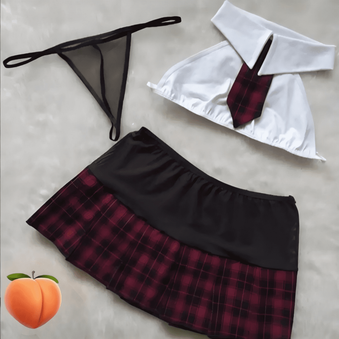 Conjunto de Lencería de Colegiala Sexy - Disfraz Erótico con Falda Escocesa y Top Halter