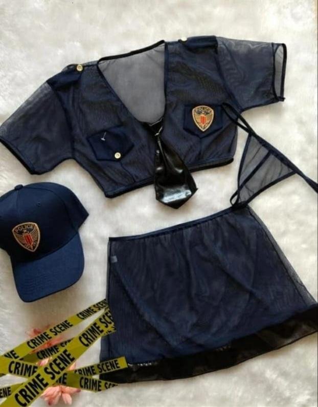 Conjunto de Lencería de Policía Sexy - Disfraz de 4 Piezas con Transparencias y Gorra