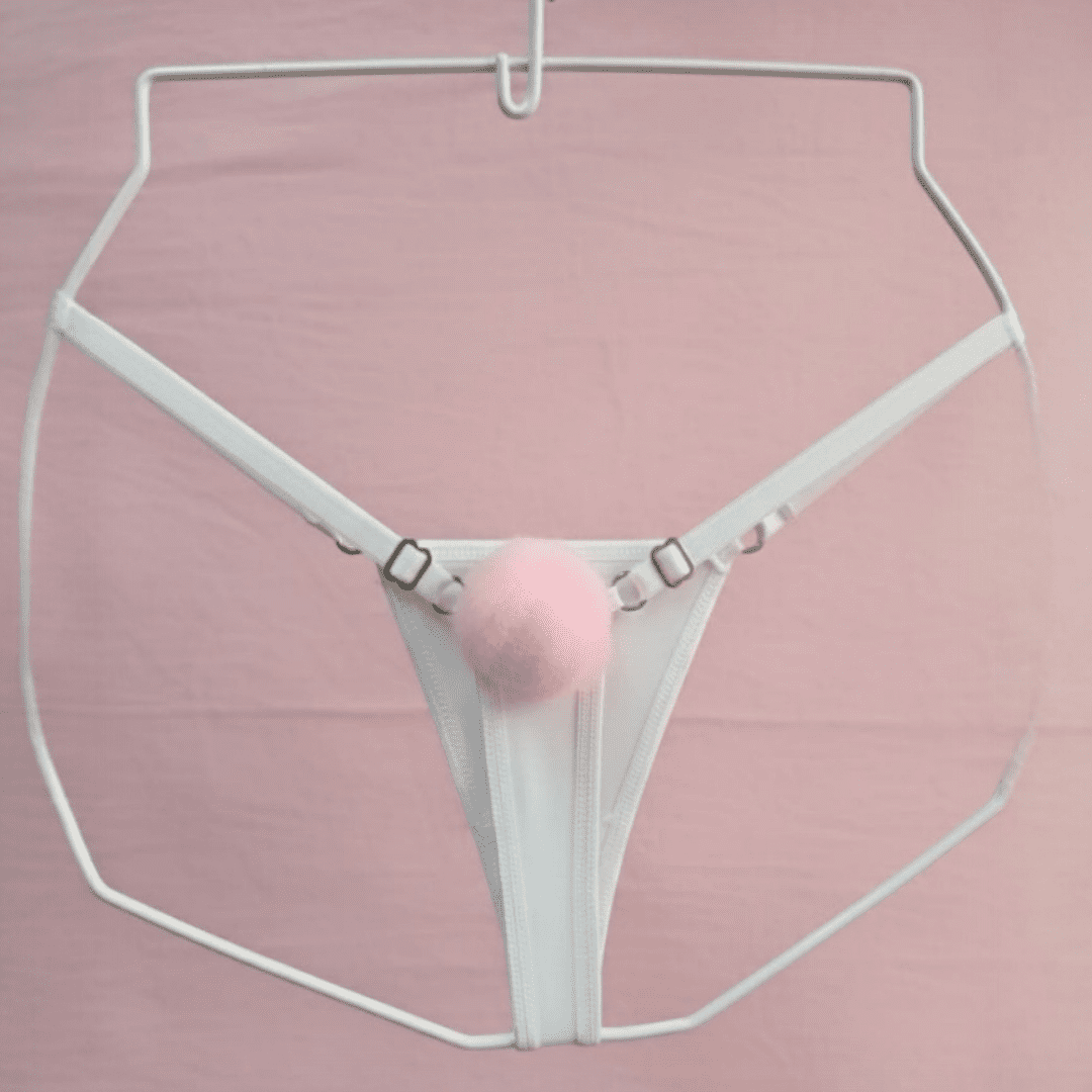 Tanga Hilo Dental Ajustable con Pompón de Conejo – Lencería Sensual Kawaii
