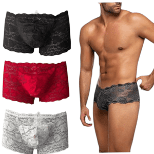 Ropa Interior Sensual para Hombre: Pack 3 Bóxers de Encaje Sexys y Transparentes