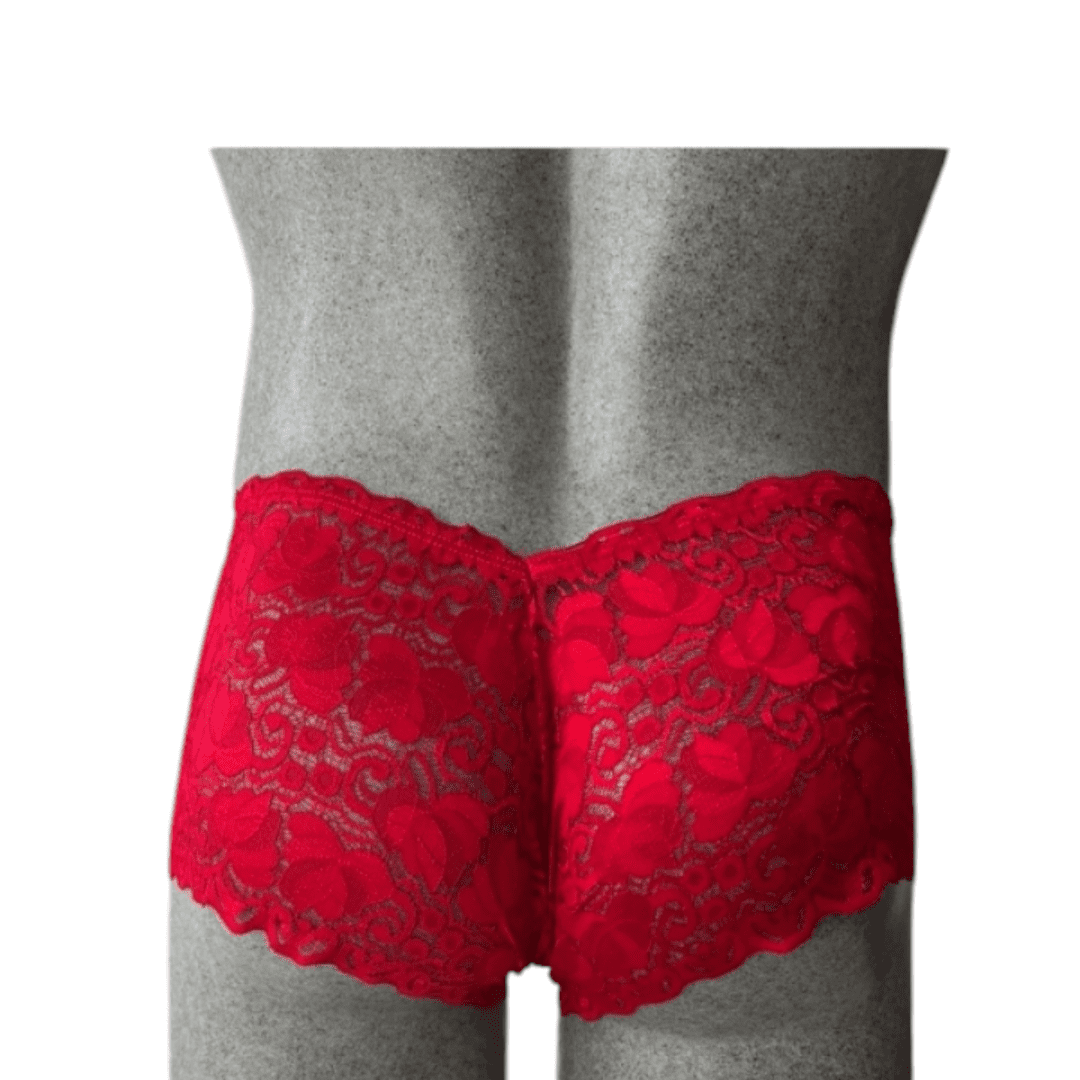 Pack de 3 Bóxers de Encaje Floral para Hombre - Ropa Interior Erótica y Elegante (Negro, Rojo, Blanco)