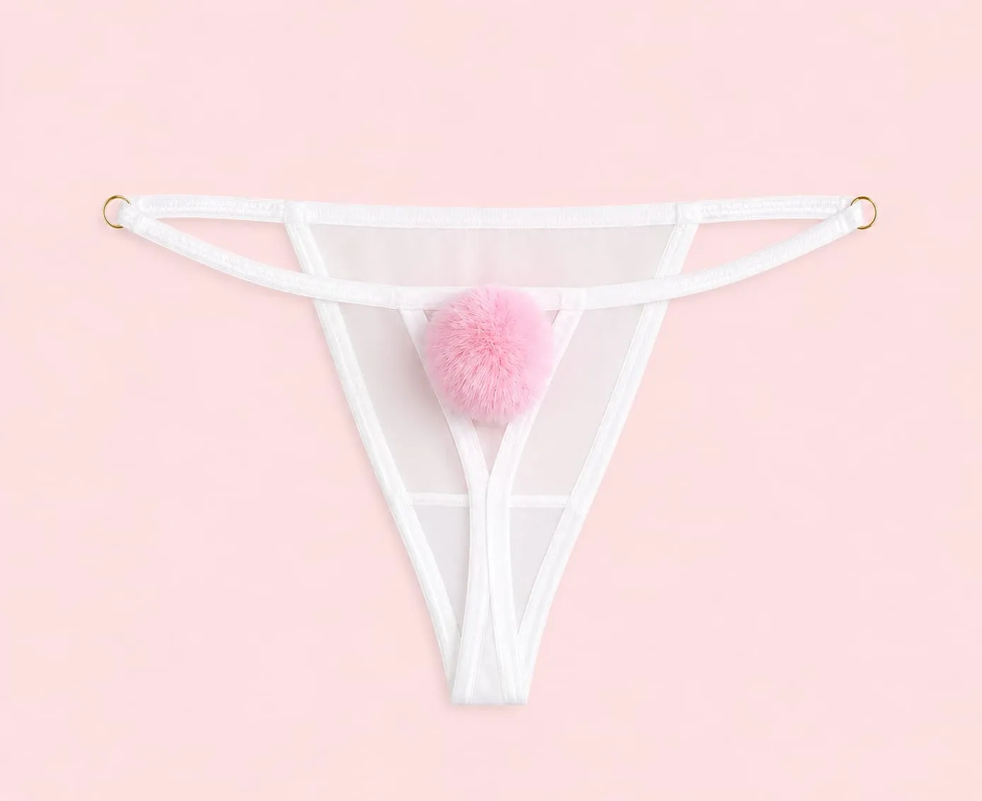 Tanga Hilo Dental Ajustable con Pompón de Conejo – Lencería Sensual Kawaii
