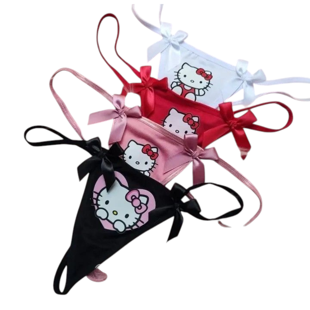 Pack 4 Tangas De Licra Algodón Hello Kitty Con Moños Coquette