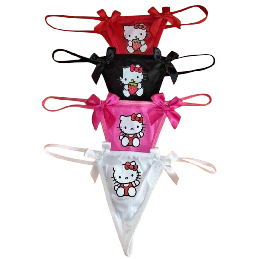 Pack 4 Tangas De Licra Algodón Hello Kitty Con Moños Coquette