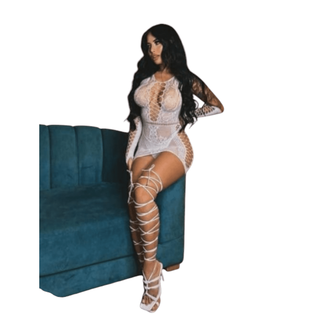 Bodystocking de Encaje Floral con Mariposa Frontal y Guantes Largos a Juego