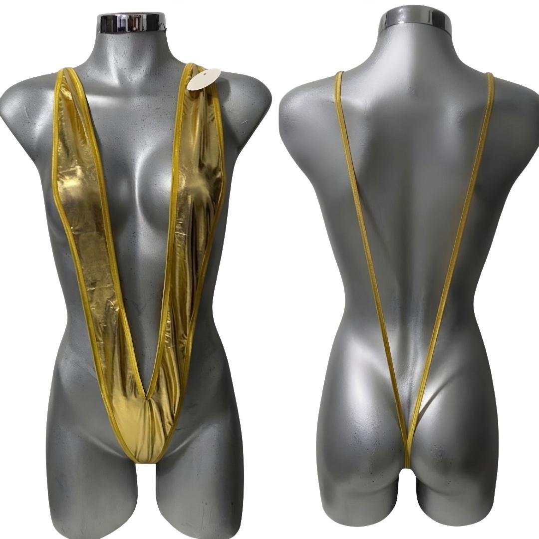 Body Sexy Columpio Escote Profundo V Metalizado Estilo Mankini