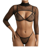 Lencería Sexy 3 Piezas: Bodystocking de Red con Torera Manga Larga, Bralette y Tanga