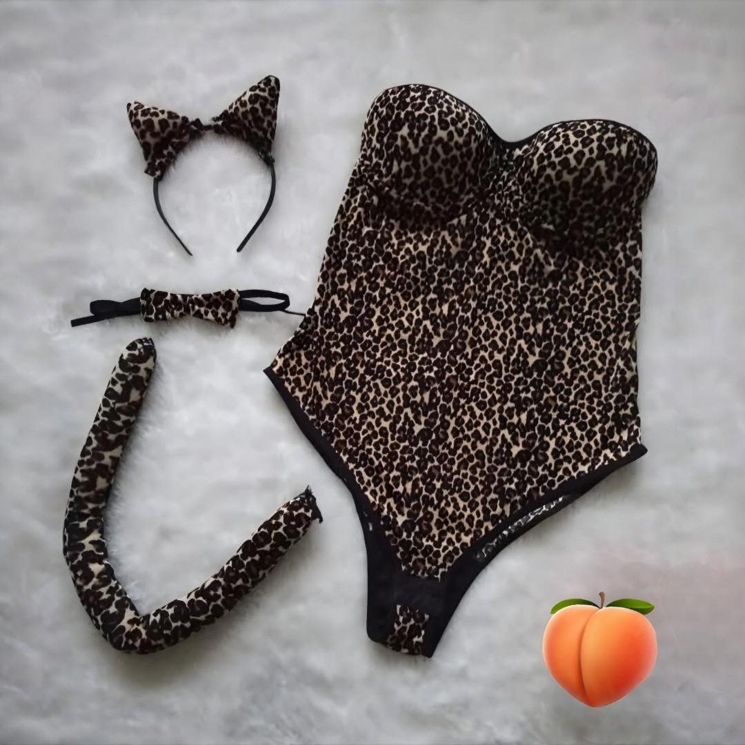 Disfraz Sexy de Gatita Leopardo - Conjunto de Lencería Animal Print con Accesorios