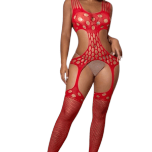 Enterizo de Lencería Roja Sexy tipo Malla con Diseño Cut-Out