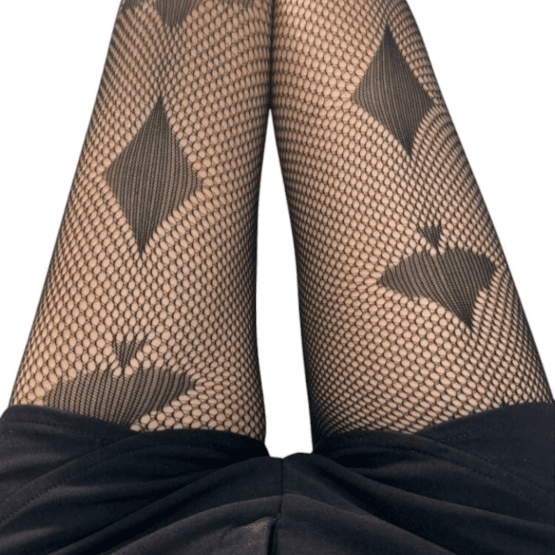 Pantimedias de Red Diseño Naipes Estilo Poker Casino-Medias de Rejilla Negras con Figuras de Cartas -