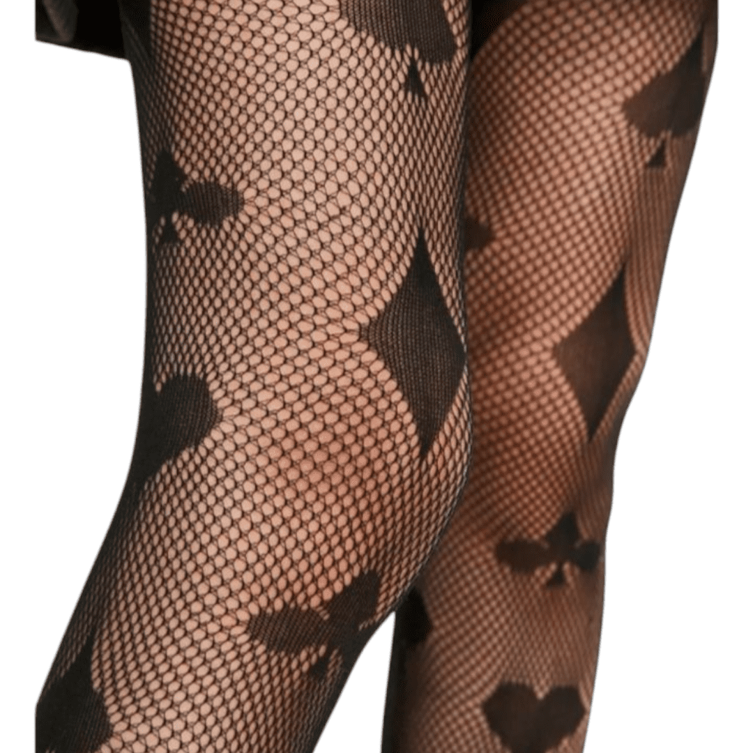 Pantimedias de Red Diseño Naipes Estilo Poker Casino-Medias de Rejilla Negras con Figuras de Cartas -