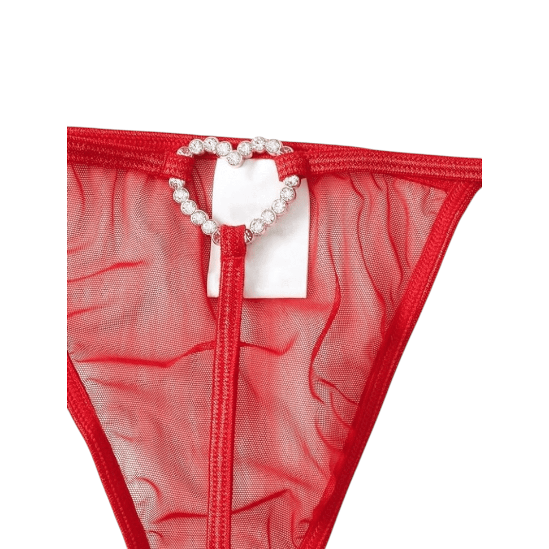 Tanga Sexy De Red Con Dije Corazón Brillante Ajustable Para Mujer
