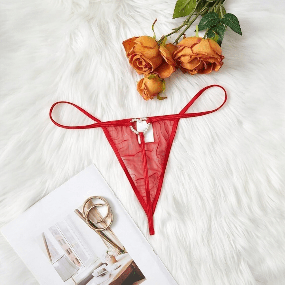 Tanga Sexy De Red Con Dije Corazón Brillante Ajustable Para Mujer