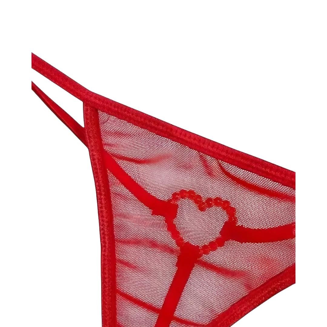 Tanga Sexy De Red Con Dije Corazón Brillante Ajustable Para Mujer