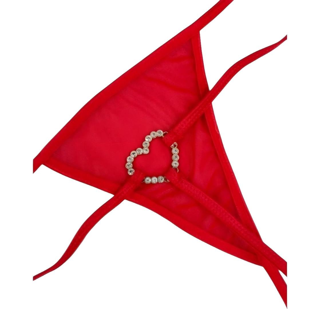 Tanga Sexy De Red Con Dije Corazón Brillante Ajustable Para Mujer