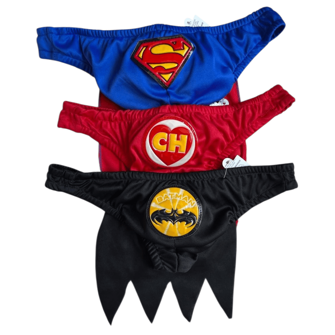 Pack 3 Tangas Masculinas Superhéroes - Ropa Interior Hombre Batman, Superman y Chapulín
