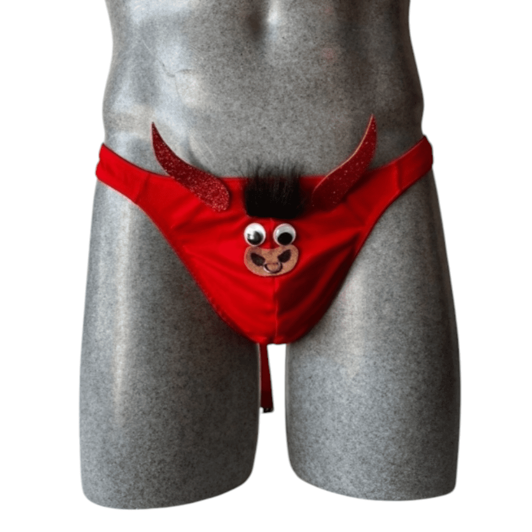 Tanga de Toro "Bravo" con Cuernos Brillantes y Ojos Locos para Hombre