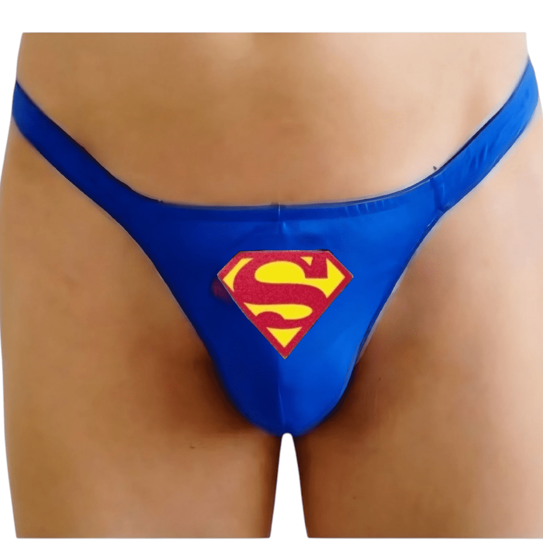 Tanga con Logo de Superman y Capa Trasera-Calzoncillo Tanga Sexy de Superman con Capa - Ropa Interior Divertida para Hombre