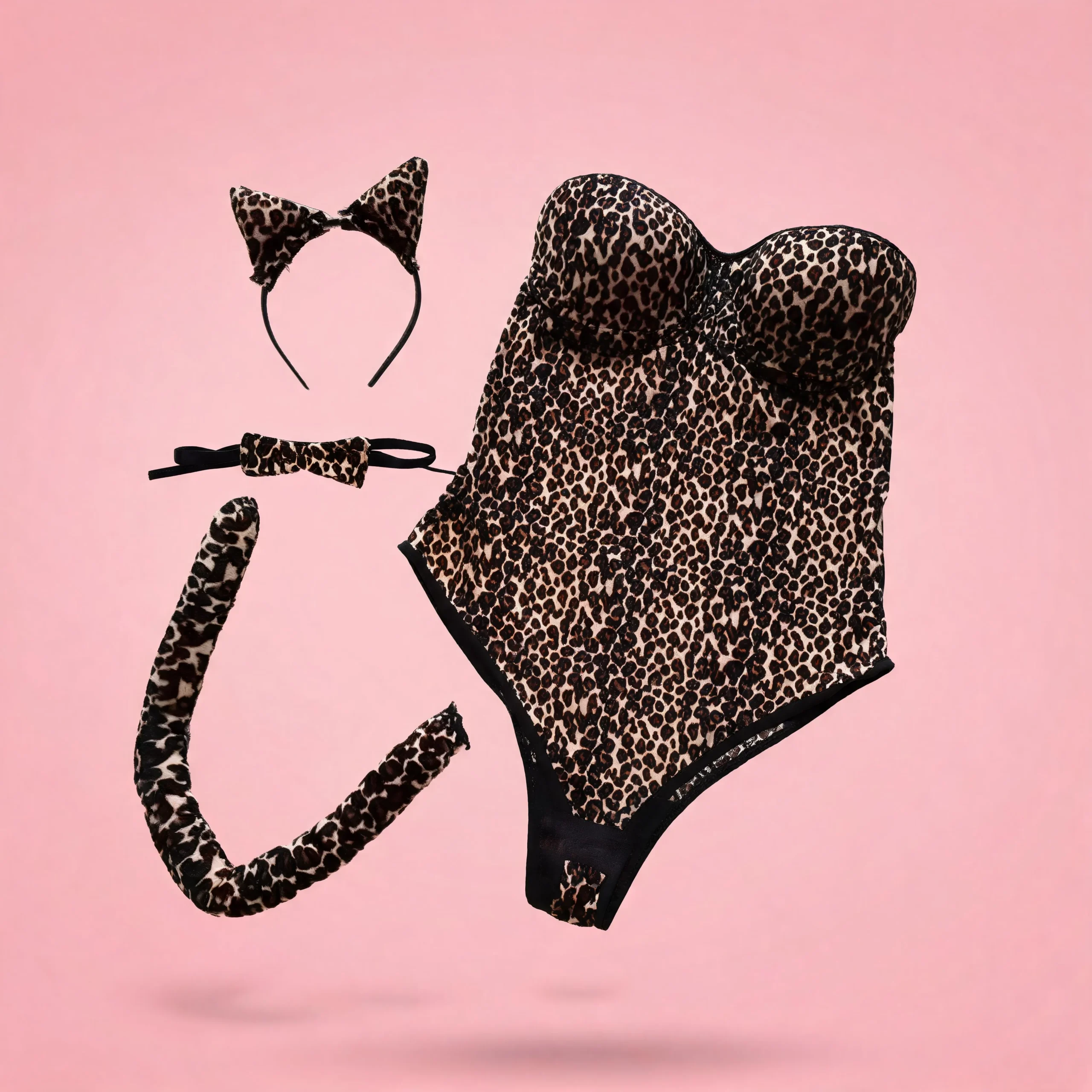 Disfraz Sexy de Gatita Leopardo - Conjunto de Lencería Animal Print con Accesorios