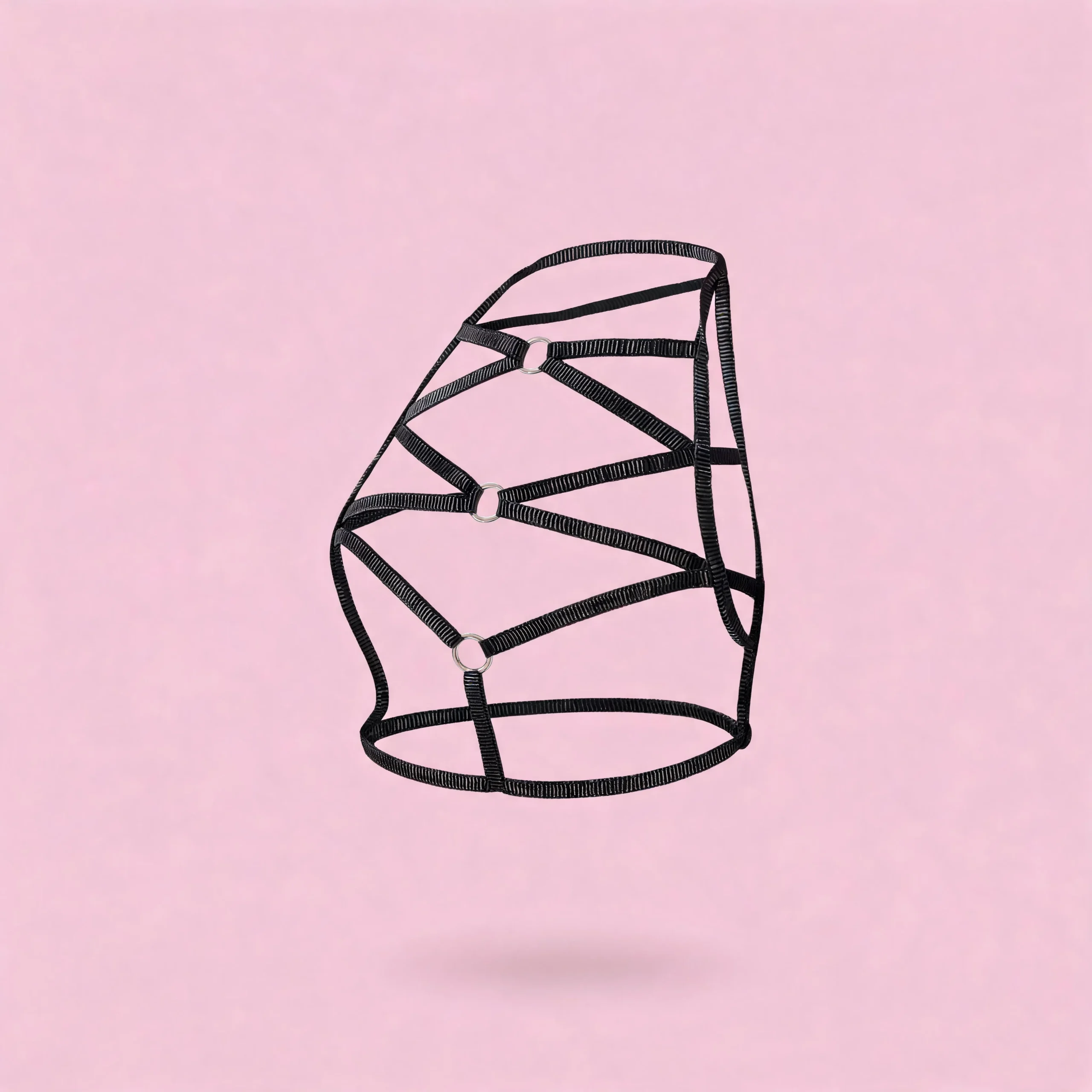 Arnés de Cuerpo tipo Cage con Correas Elásticas y Anillos Metálicos - Diseño Geométrico Ajustable