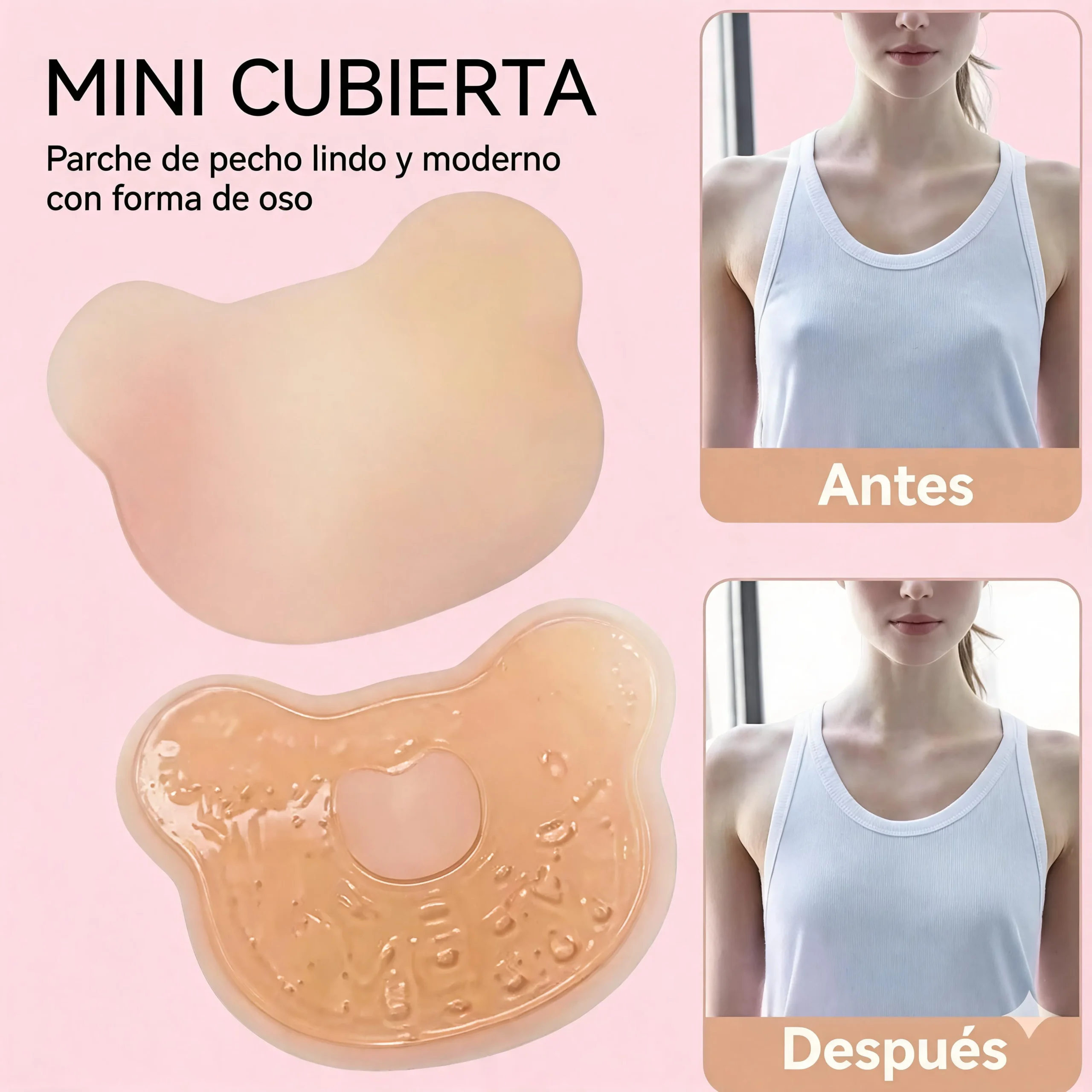 Pezoneras Adhesivas de Silicona en Forma de Oso – Cubre Pezones Invisibles y Reutilizables para Mujer (2 Pares)