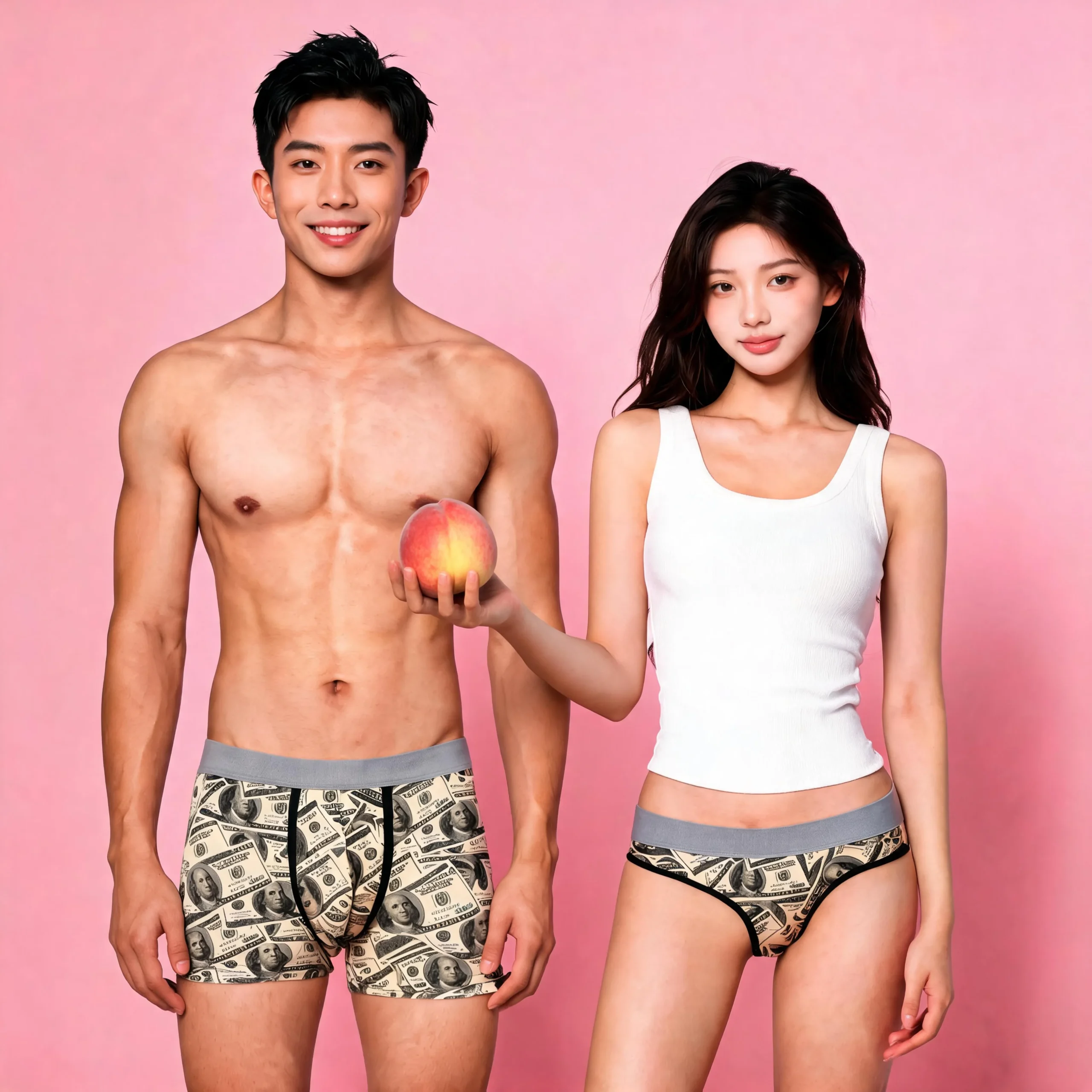 Dúo Pack Amor al Dinero: Boxer para Hombre y Tanga para Mujer con Estampado de Billetes de 100 Dólares