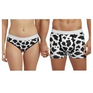 Conjunto de Ropa Interior para Parejas Estampado de Vaca - Dúo de Boxer y Tanga Sexy Match Novios