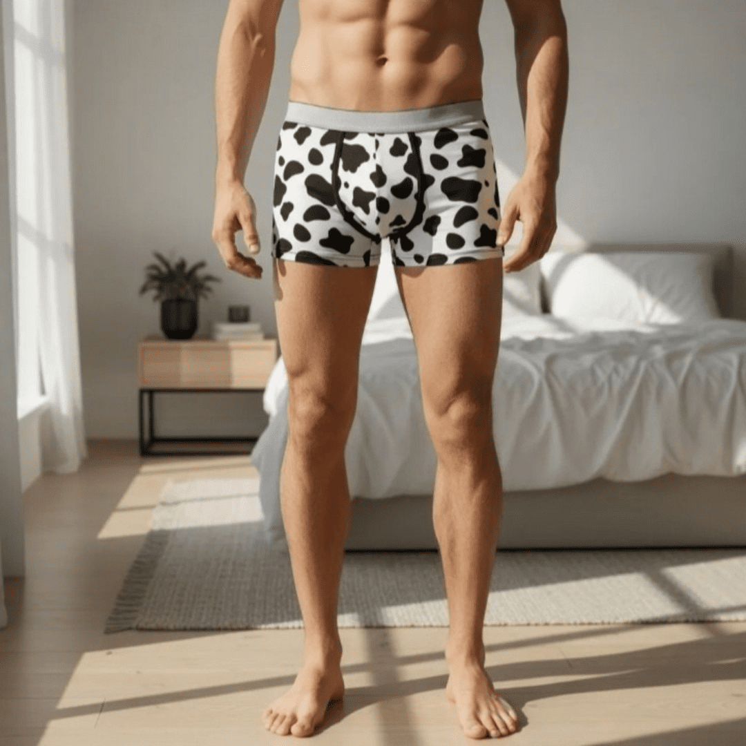 Dúo de Ropa Interior para Pareja - Set de Boxer y Tanga con Estampado de Vaca (Cow Print)