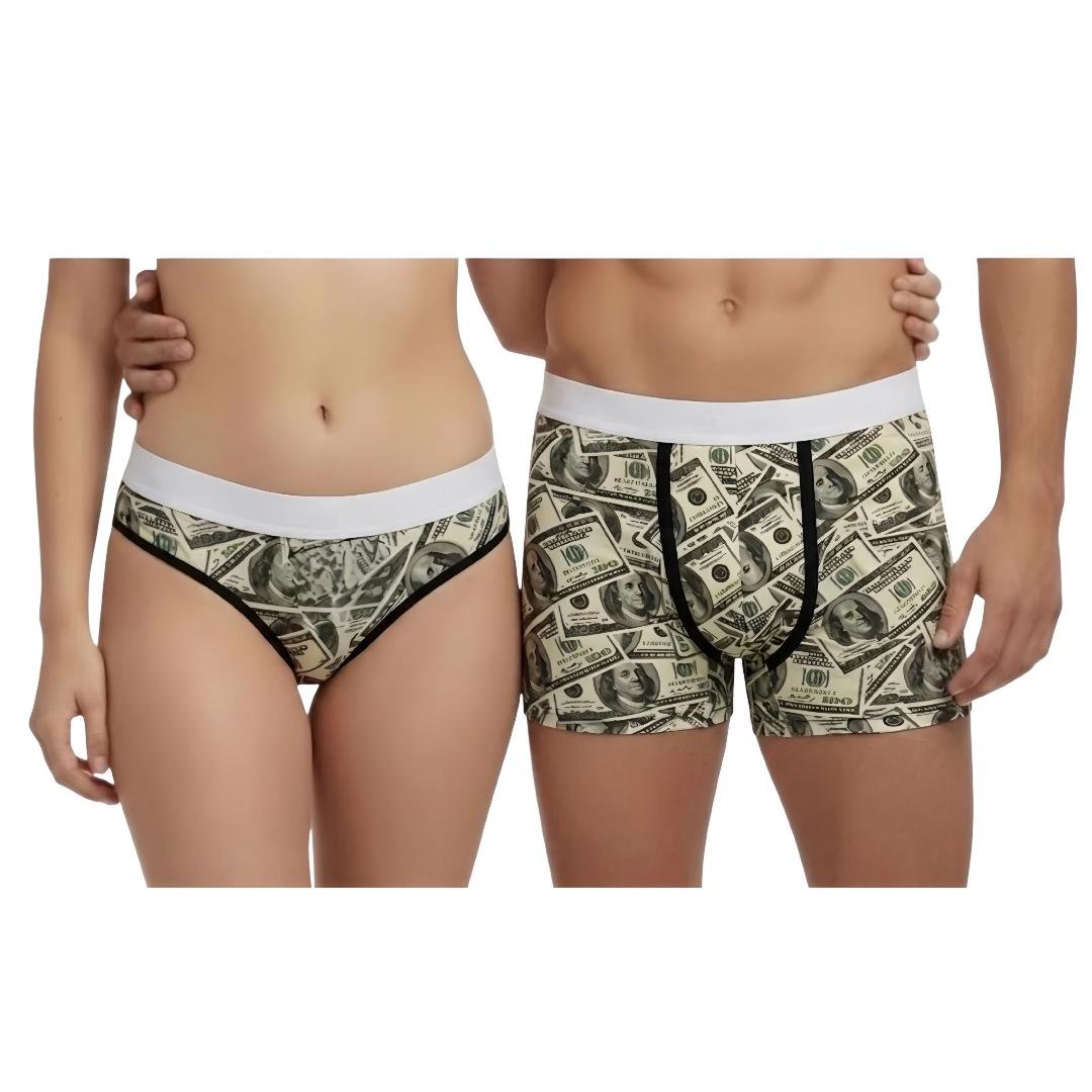 Set de Ropa Interior para Parejas-Boxer y Tanga de Billetes de dolares