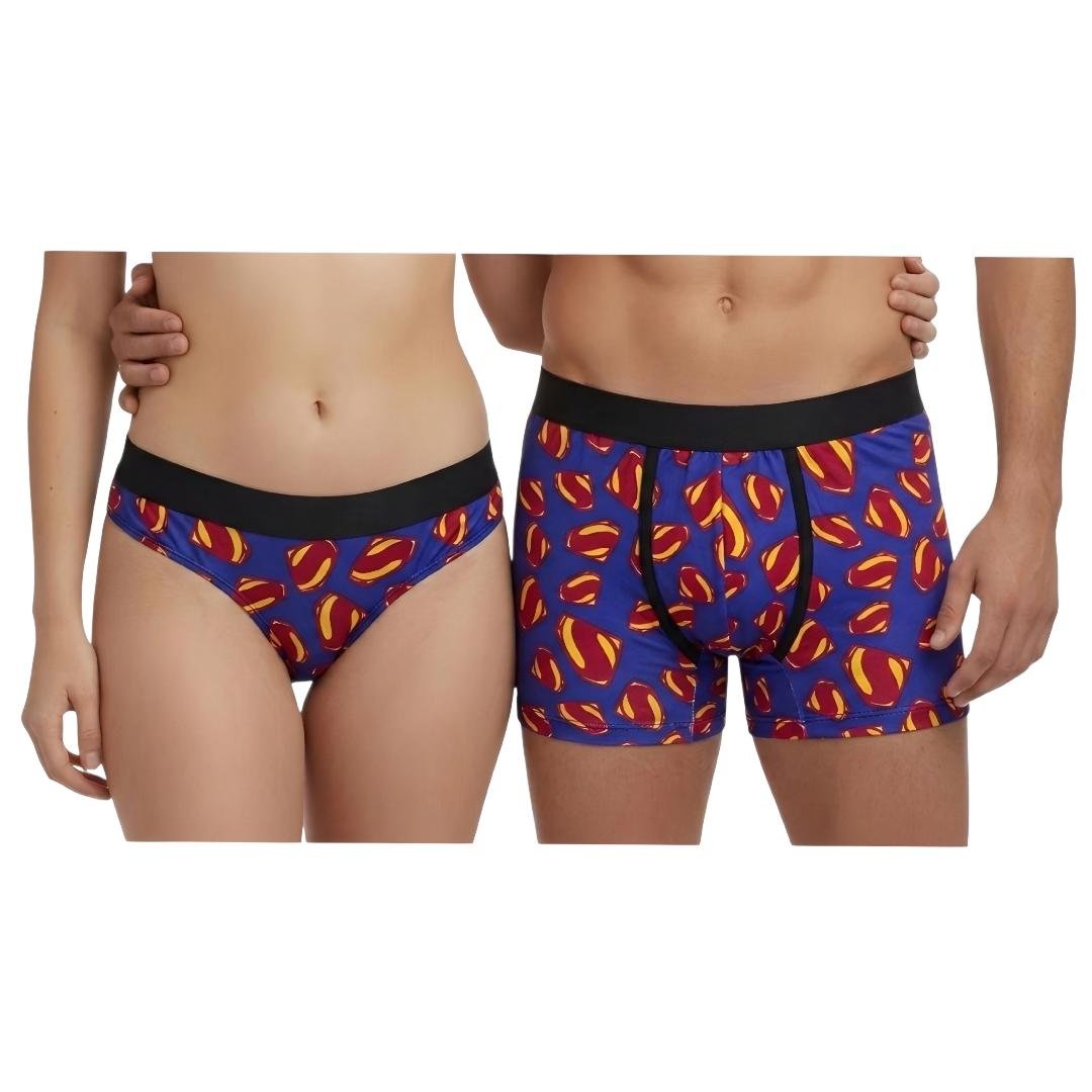 Dúo de Ropa Interior Superman: Bóxer para Hombre y Tanga para Mujer - Pack Pareja "Super Match"