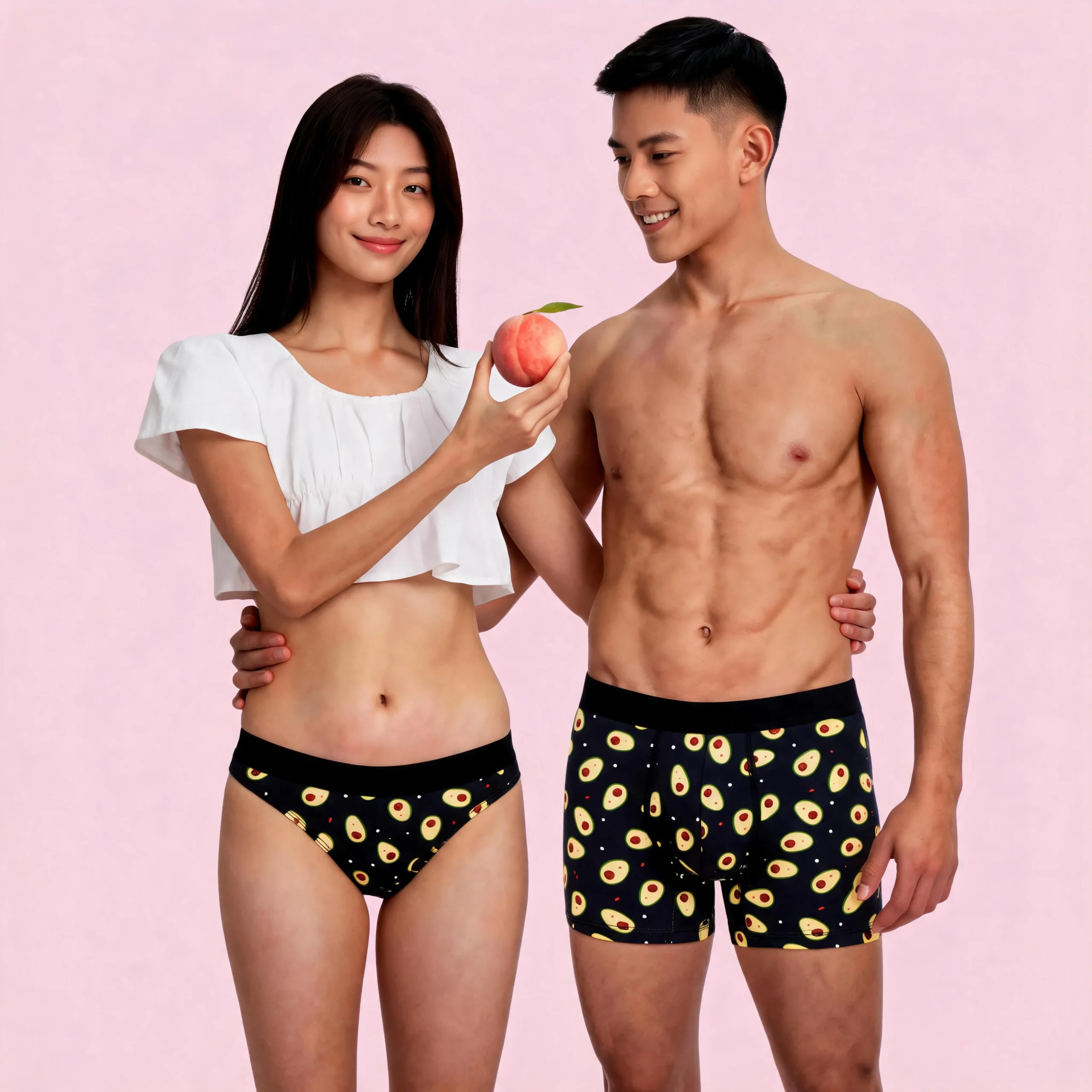 Dúo de Ropa Interior para Parejas de Aguactate "Avocado Love": Bóxer para Hombre y Tanga para Mujer Con Aguacates