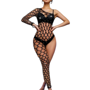 Baby Doll Body De Malla Con Piedras Brillantes Lencería Sexy Mujer Bodystocking Enterizo