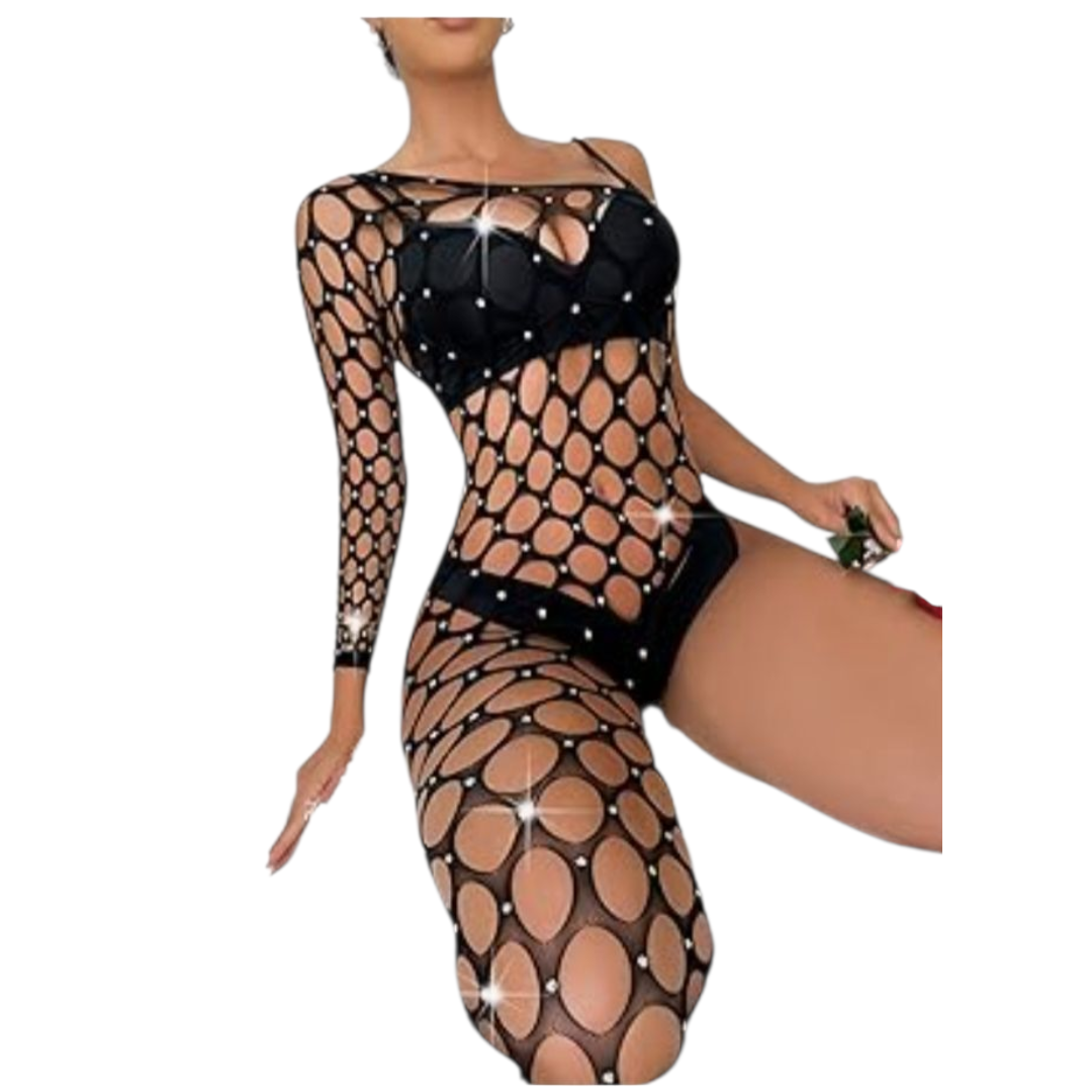 Bodystocking De Red Con Brillos Lencería Sexy Body Malla Enterizo de Red