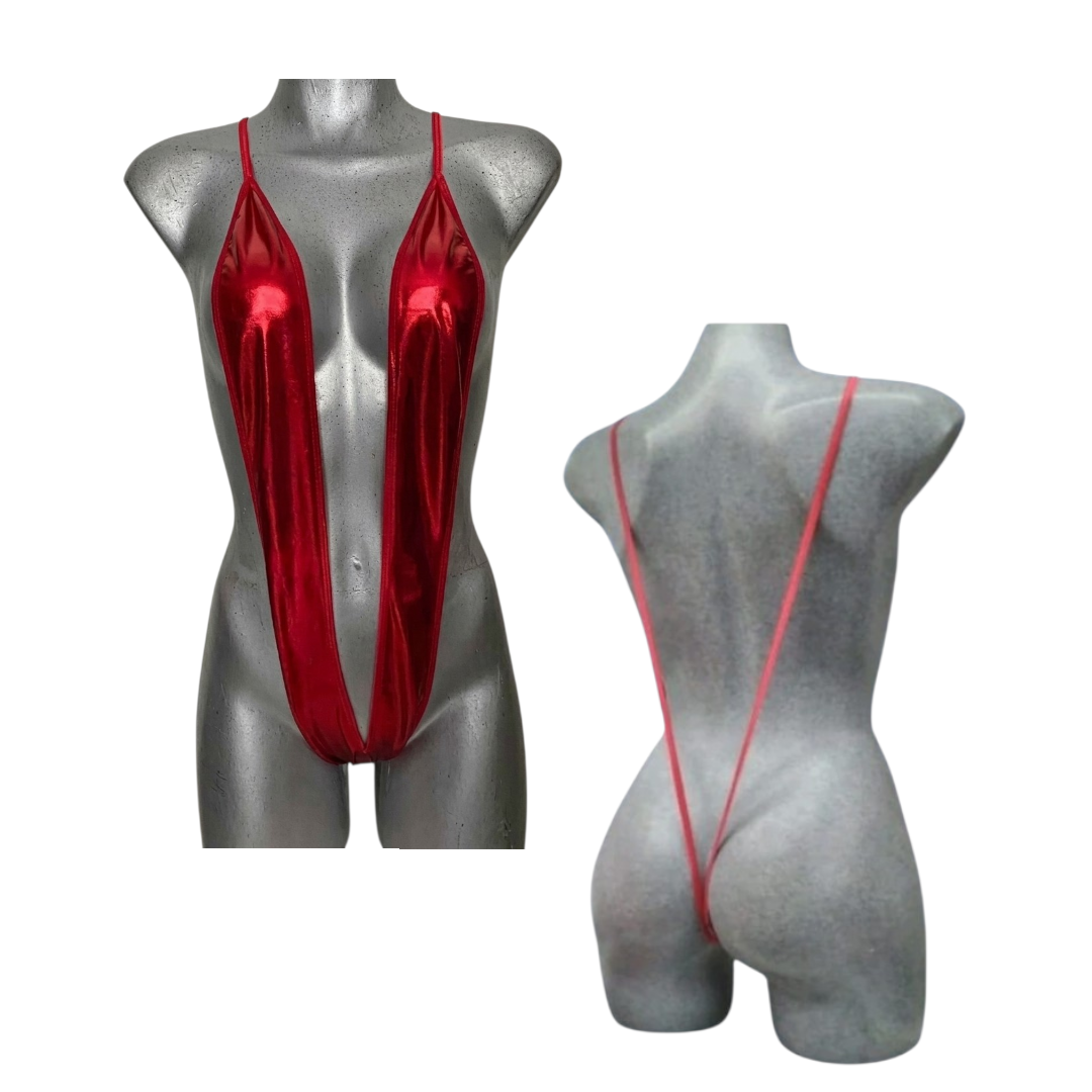 Body Lencería Sexy Metálica Corte V Atrevido Monokini Licra