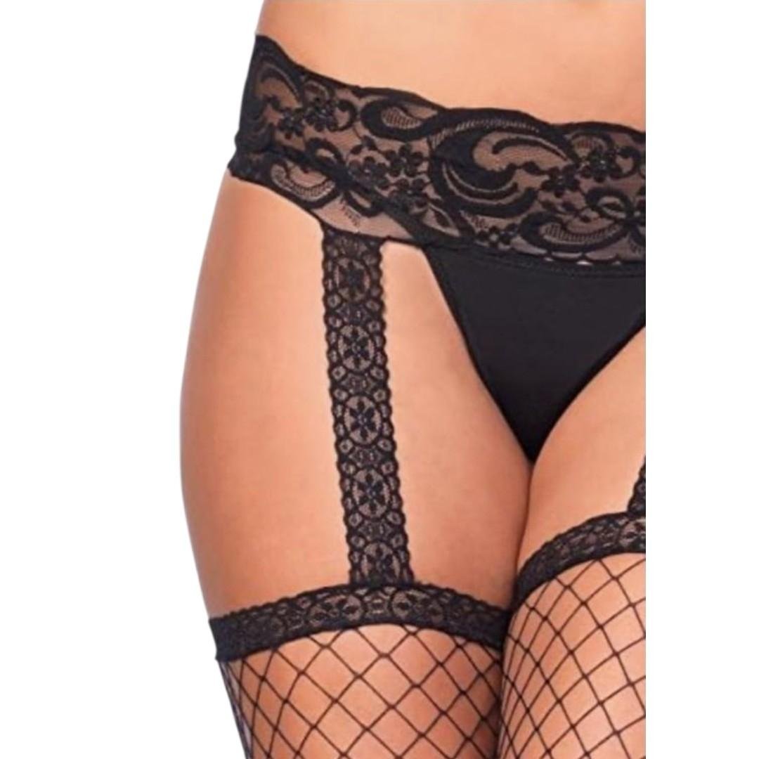 Lencería Sexy Medias De Red Panty Liguero Con Encaje