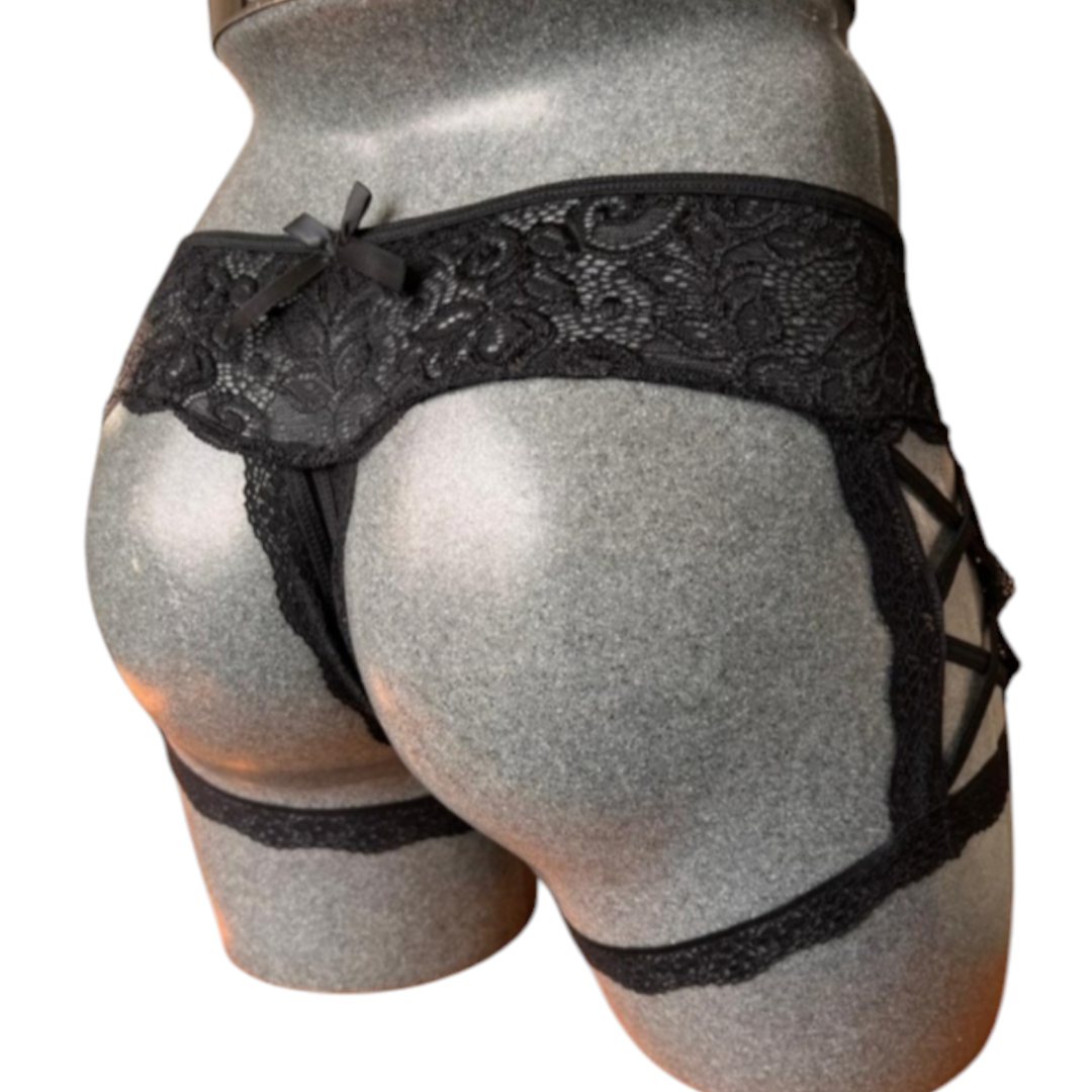 Tanga Cachetero de Encaje Negro Ropa Interior Sensual, Tanga Con Ligueros