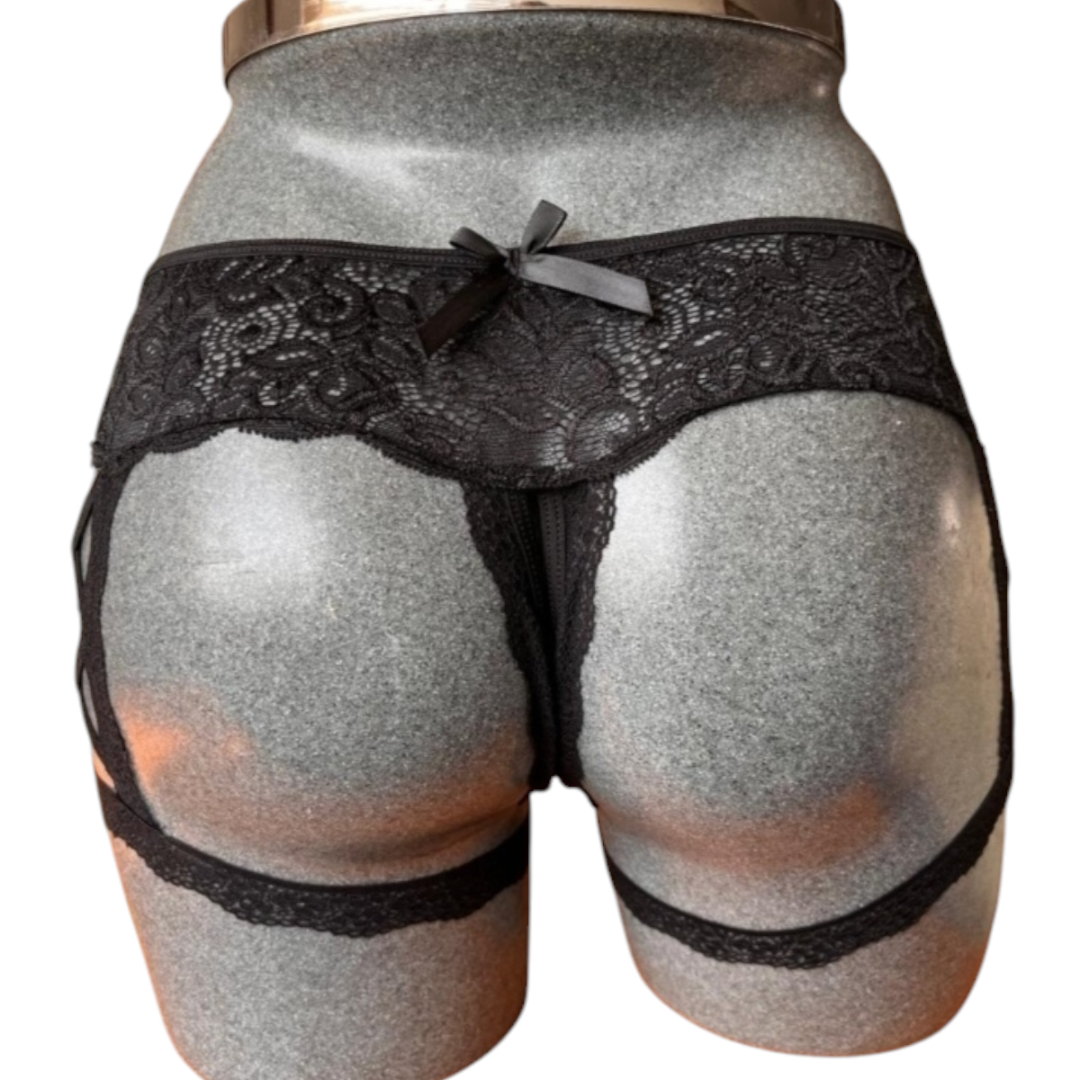 Tanga Cachetero de Encaje Negro Ropa Interior Sensual, Tanga Con Ligueros