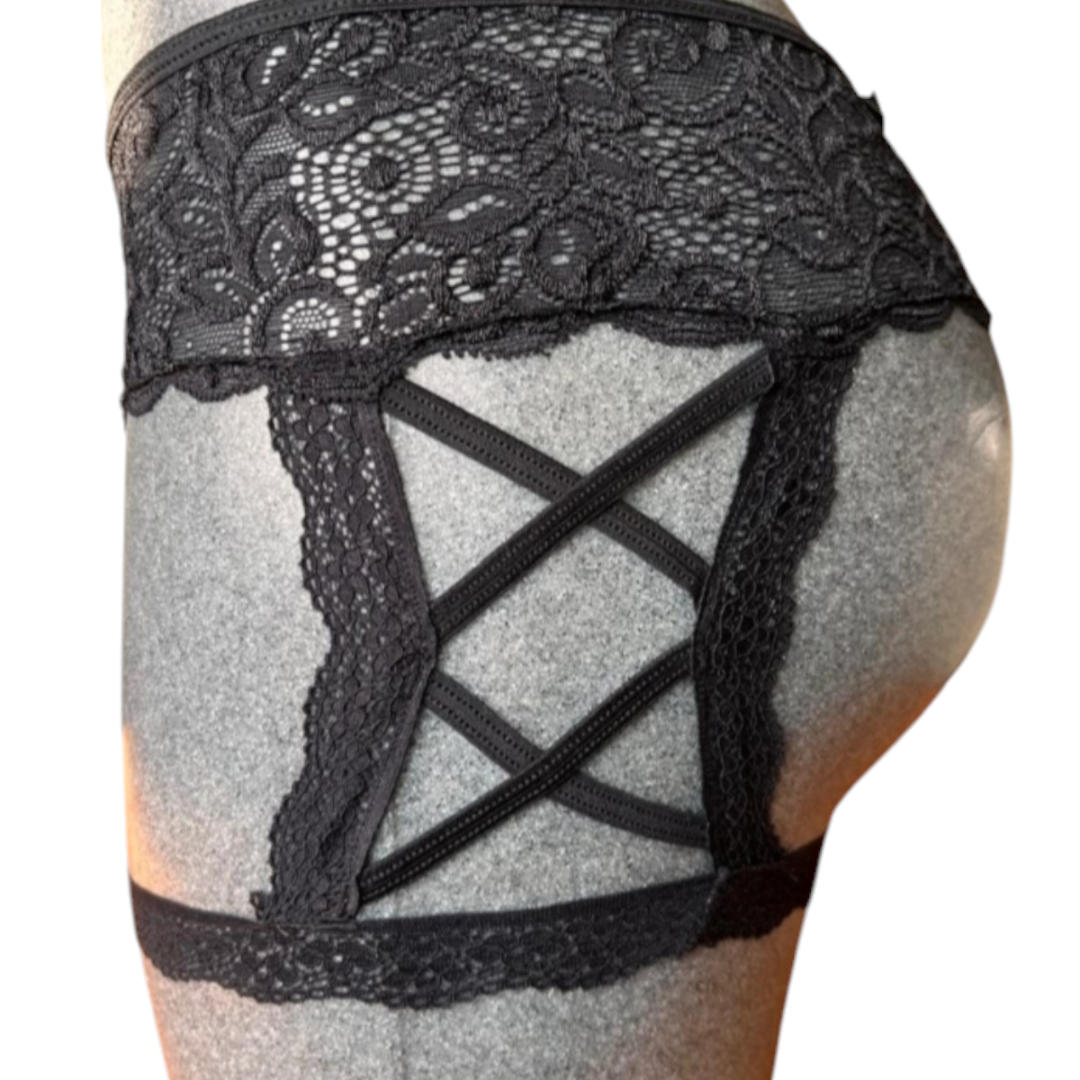 Tanga Cachetero de Encaje Negro Ropa Interior Sensual, Tanga Con Ligueros