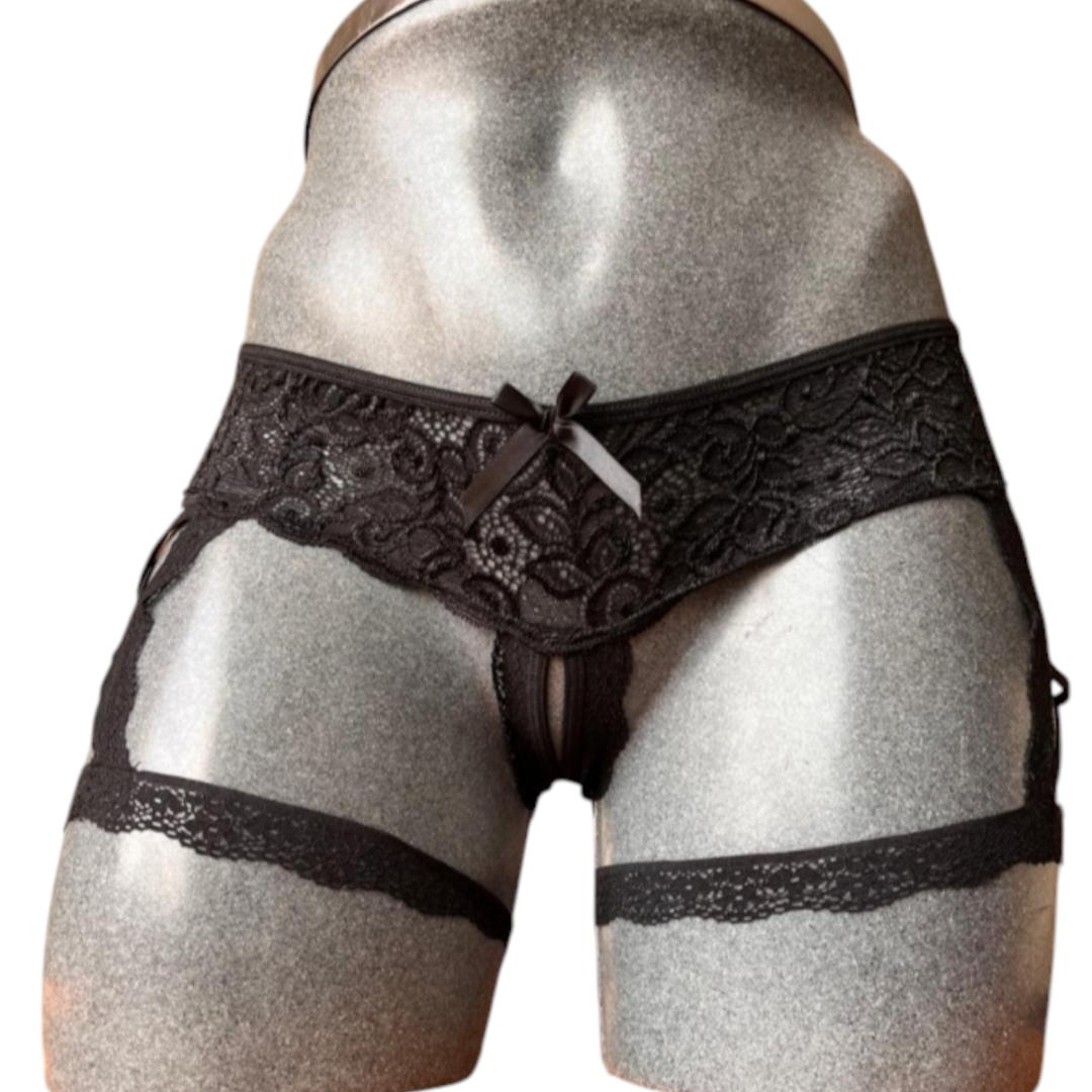 Tanga Cachetero de Encaje Negro Ropa Interior Sensual, Tanga Con Ligueros