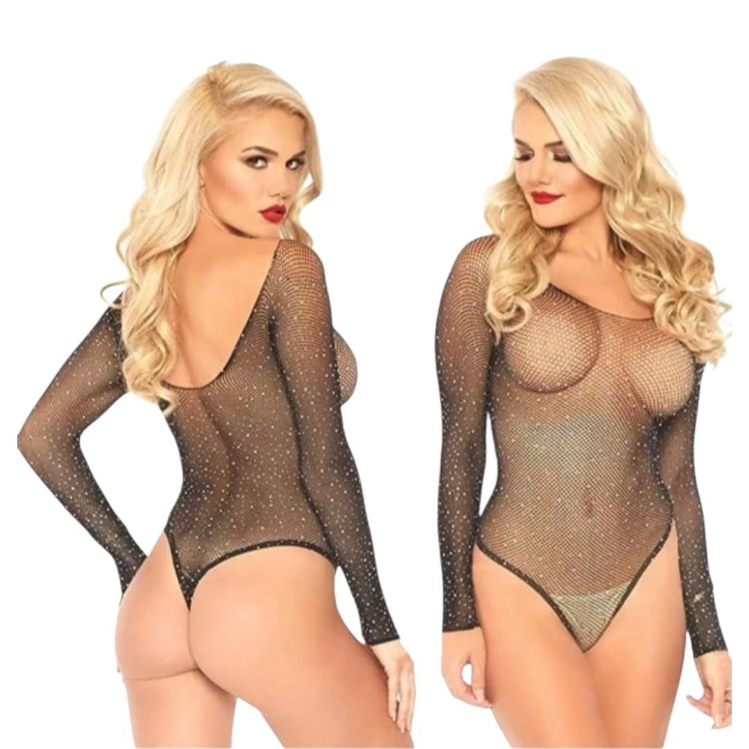 Bodystocking Body De Red Con Brillos Pedrería Lencería Sexy