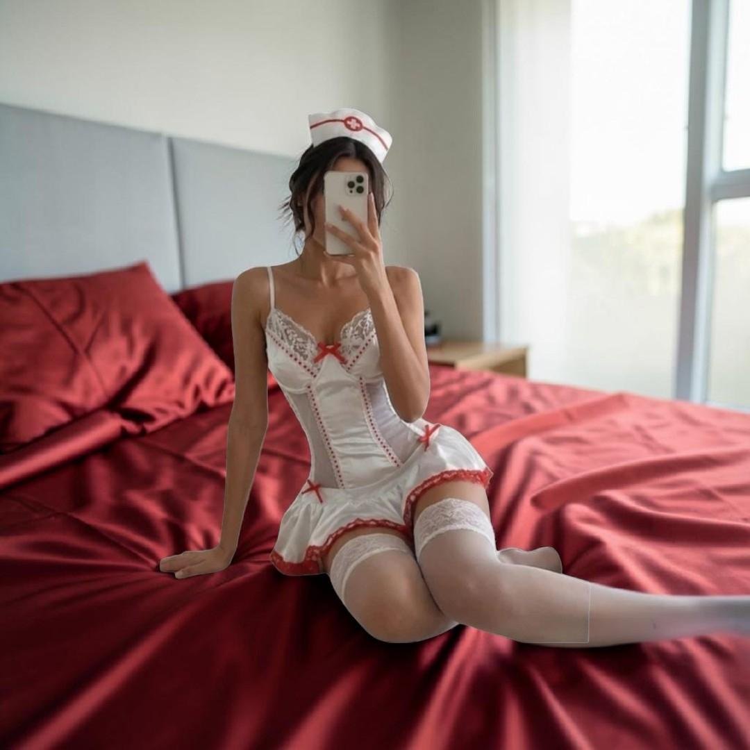 Baby Doll Tipo Disfraz de Mucama Sexy con Encaje y Listones